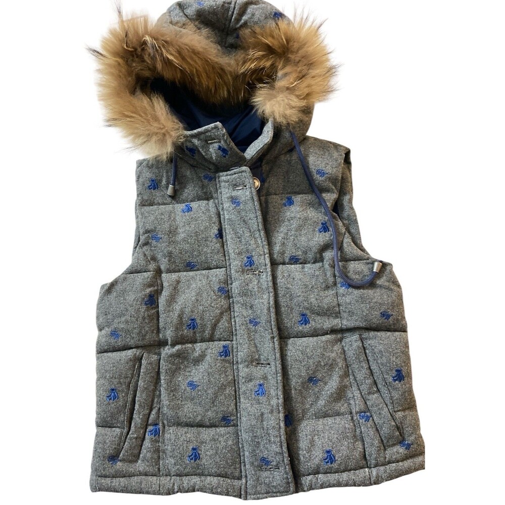 Teenie Weenie “All That‎ Bear” Puffer Vest Sz FL Gray-Blue Embroidered 🐻 Beards
